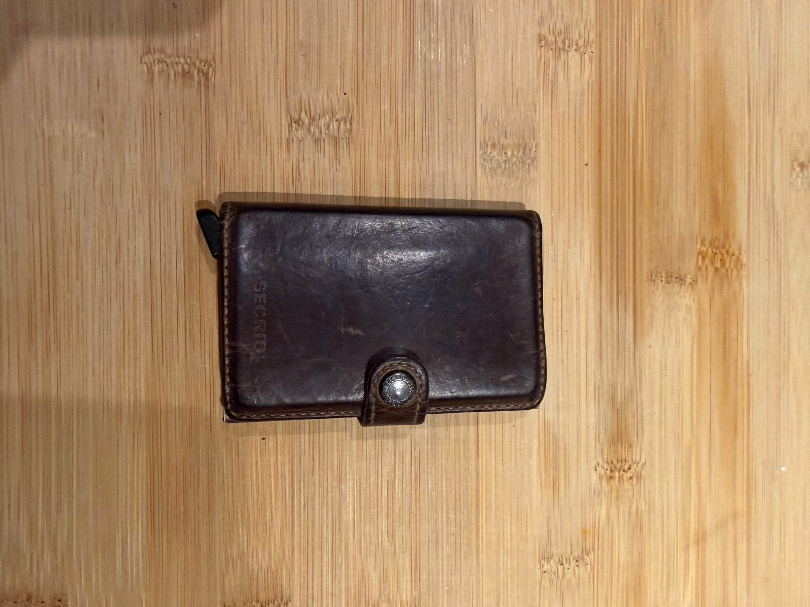Secrid Miniwallet bruin leer met knipsluiting, Overige merken, Gebruikt, Bruin, Ophalen of Verzenden