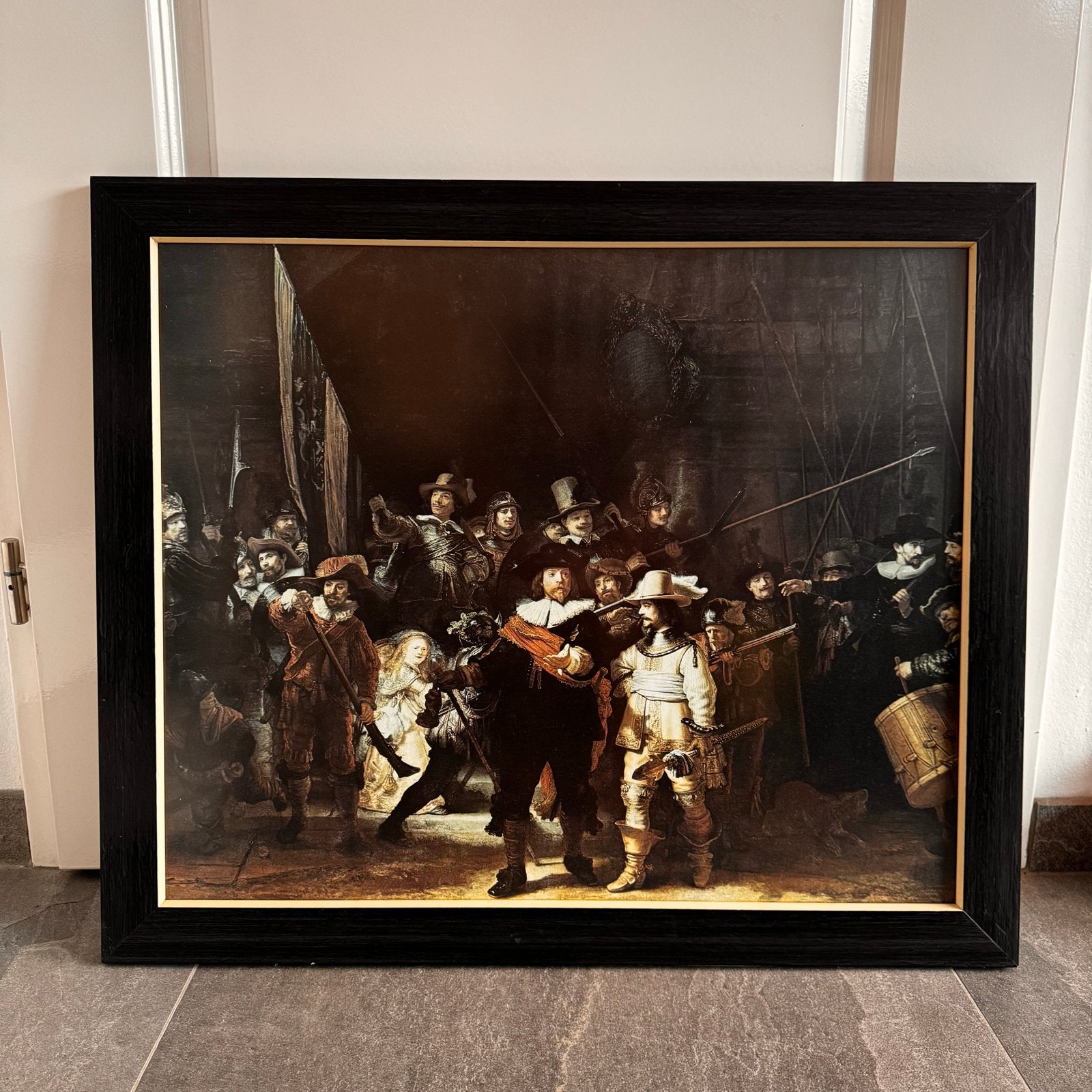 Ingelijste reproductie van Rembrandts De Nachtwacht, Antiek en Kunst, Kunst | Schilderijen | Klassiek, Portret of Personen, Klassiek