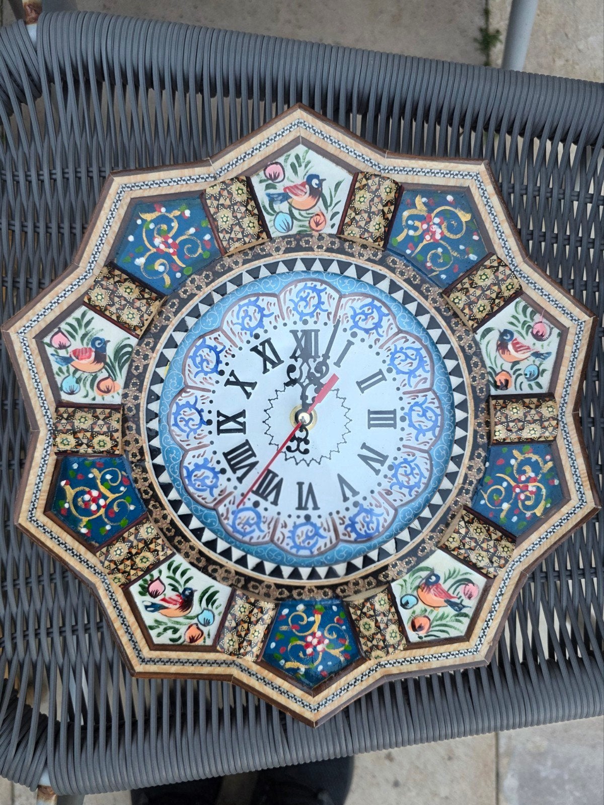 Perzische Khatamkari Wandklok | Handgemaakt Houtinleg, Ophalen of Verzenden