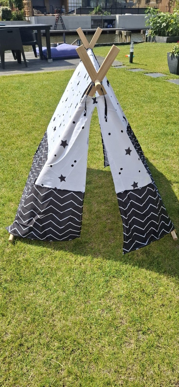 Tipi tent voor kinderen - zwart-wit met sterren en zigzag, Ophalen, Zo goed als nieuw
