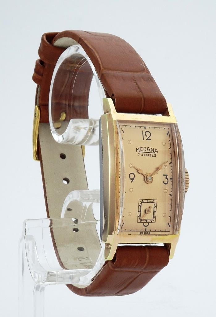 Medana dameshorloge Vintage ’55-’60 New Old Stock, Leer, Staal, Polshorloge, Nieuw