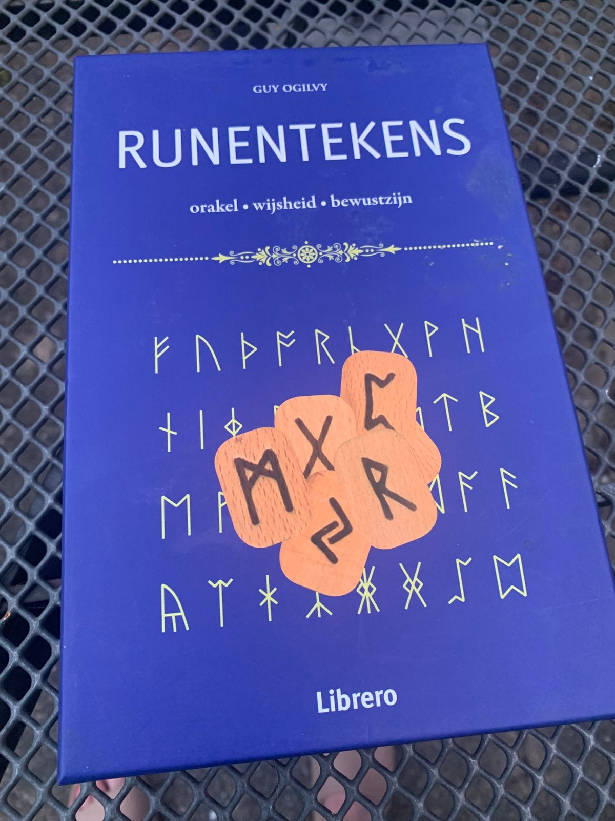 Runentekens – Guy Ogilvy/set met 24 houten runen & boek, Ophalen of Verzenden, Zo goed als nieuw, Tarot of Kaarten leggen, Overige typen