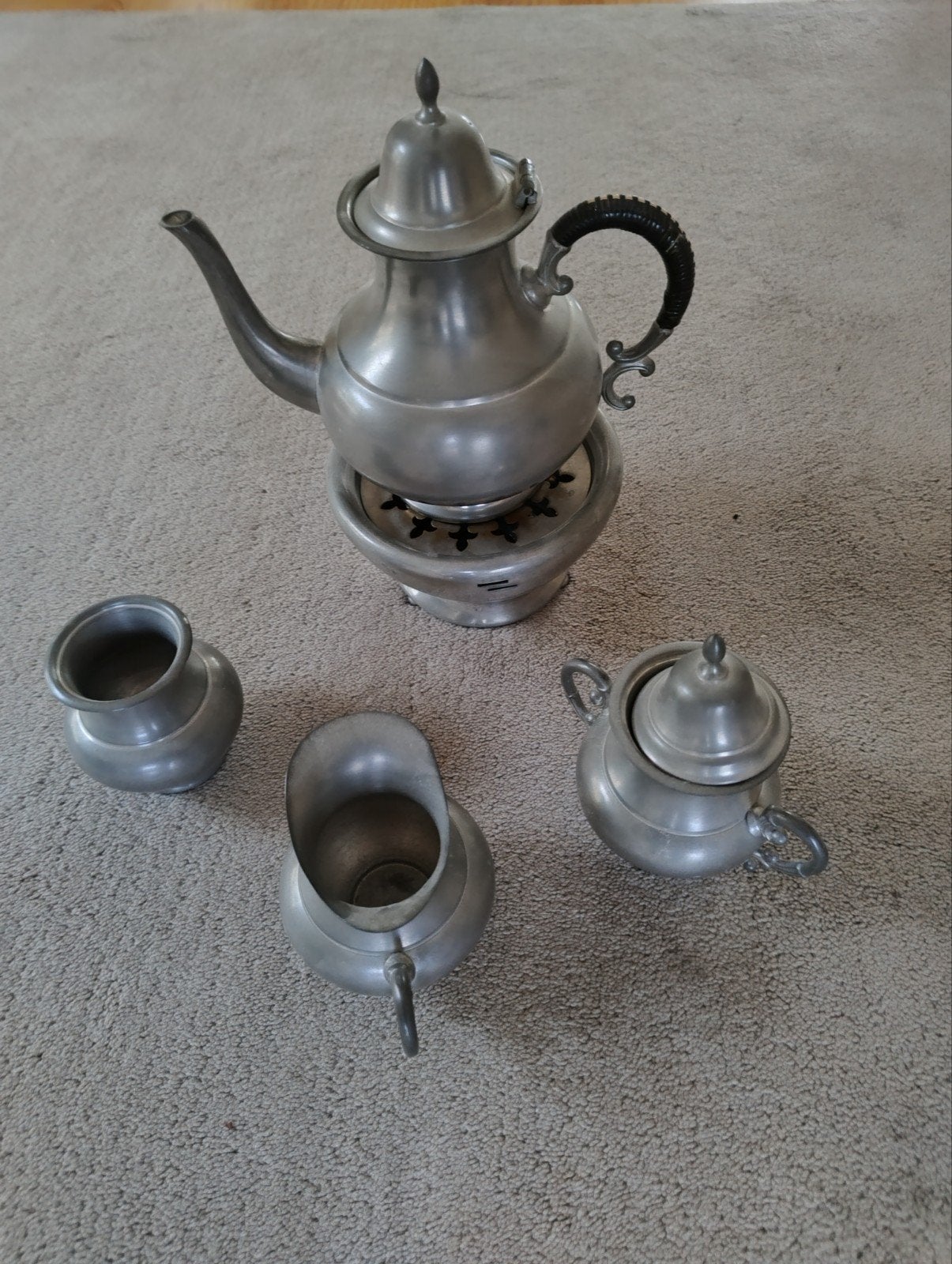Tinnen theeservies Kurz uit Tiel met theepot op theelichtje, Antiek en Kunst, Ophalen of Verzenden