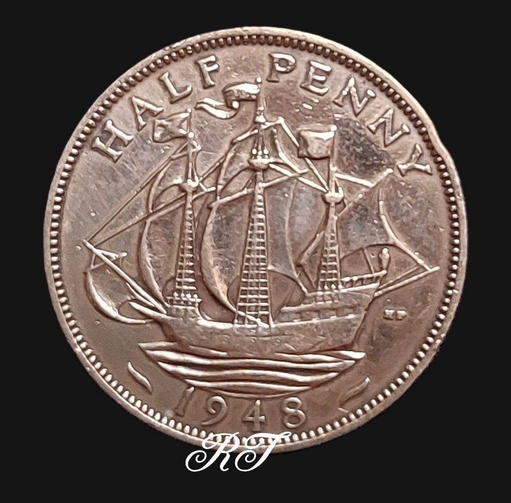 Koperen George VI Halfpenny uit 1948., Postzegels en Munten, Ophalen of Verzenden, Overige landen, Losse munt