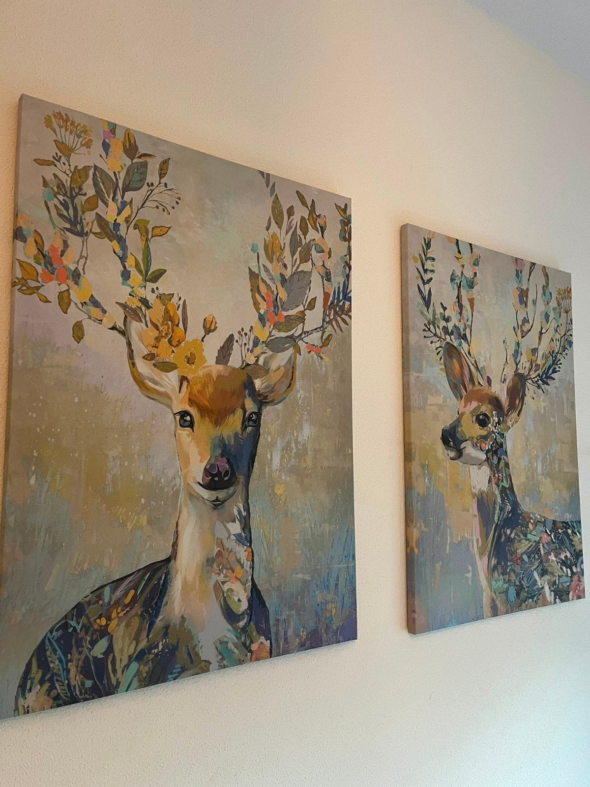 Set van 2 kleurrijke rendier canvas schilderijen, Ophalen, Op houten frame, Dieren, Print