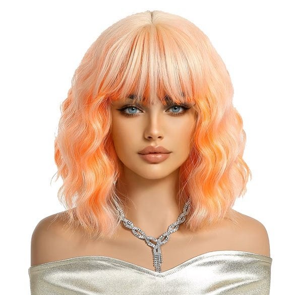 Duo color carnaval pruik schouderlang haar met golfjes oranj, Verzenden, Nieuw, Pruik of Haarverlenging