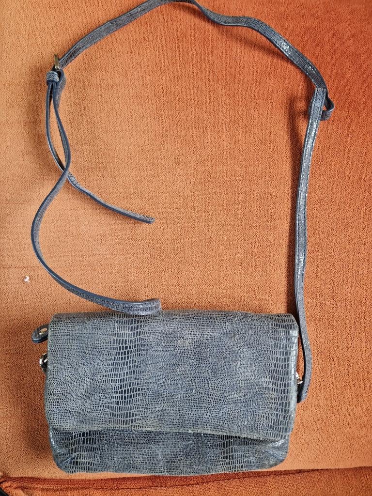 Stijlvolle grijze schoudertas van LouLou met reptielprint, Ophalen of Verzenden, Gebruikt, Grijs, Schoudertasje
