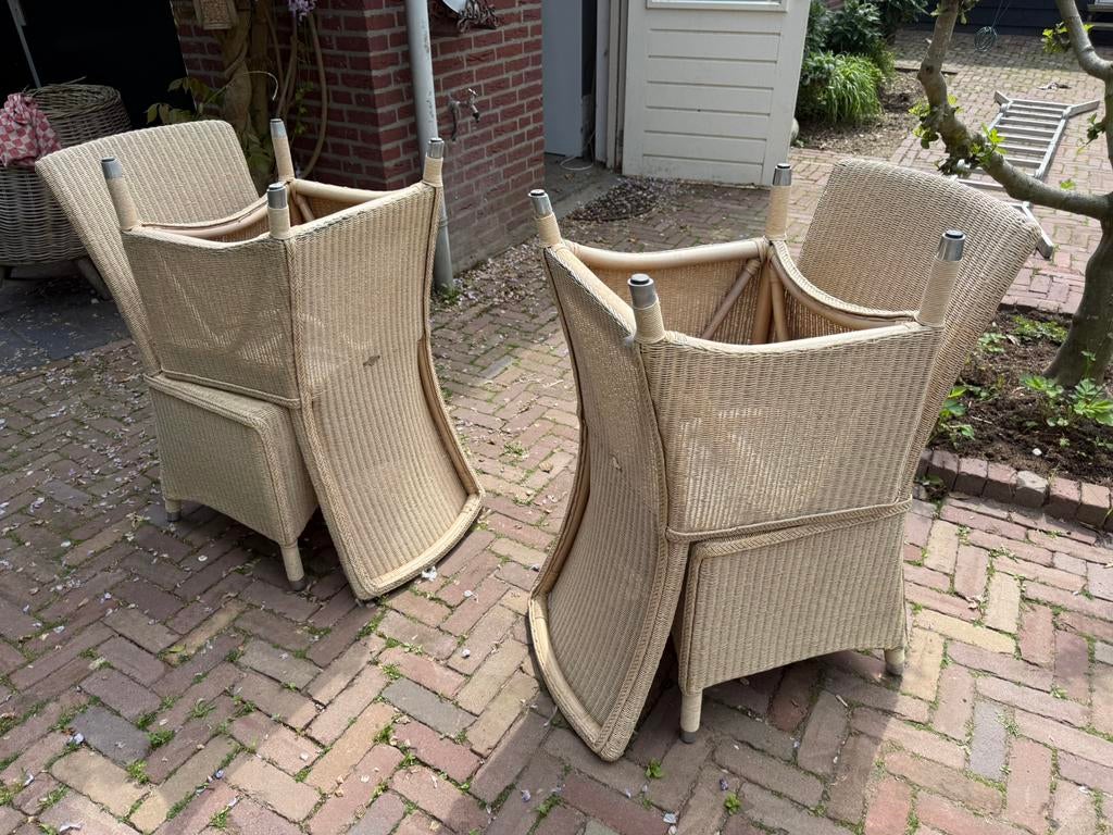 4 gevlochten rieten stoelen, Huis en Inrichting, Stoelen, Ophalen, Gebruikt