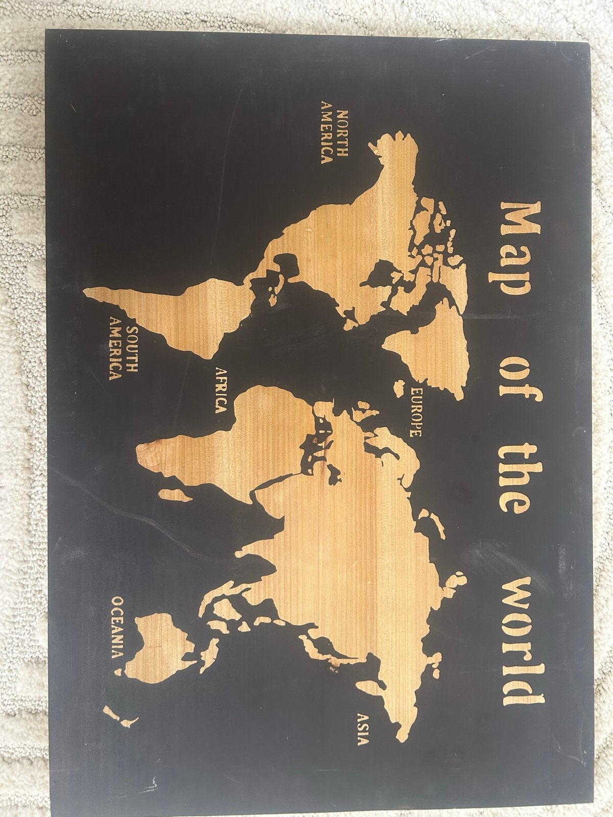 Houten Wereldkaart Wanddecoratie - Zwart/Goud, Huis en Inrichting, Ophalen, Gebruikt, Met ophangsysteem, Modern
