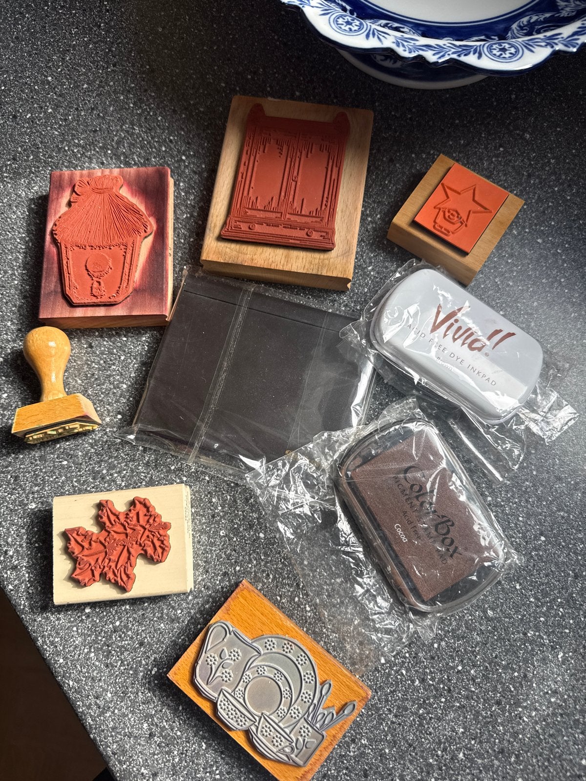 Collectie houten stempels met inktkussens, Ophalen of Verzenden, Gebruikt, Houten stempel