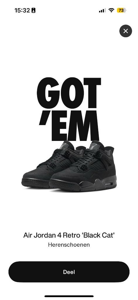 Nike Air Jordan 4 Retro Black Cat 2025 – Maat 45 – DS, Zwart, Nieuw, Ophalen of Verzenden, Sneakers of Gympen