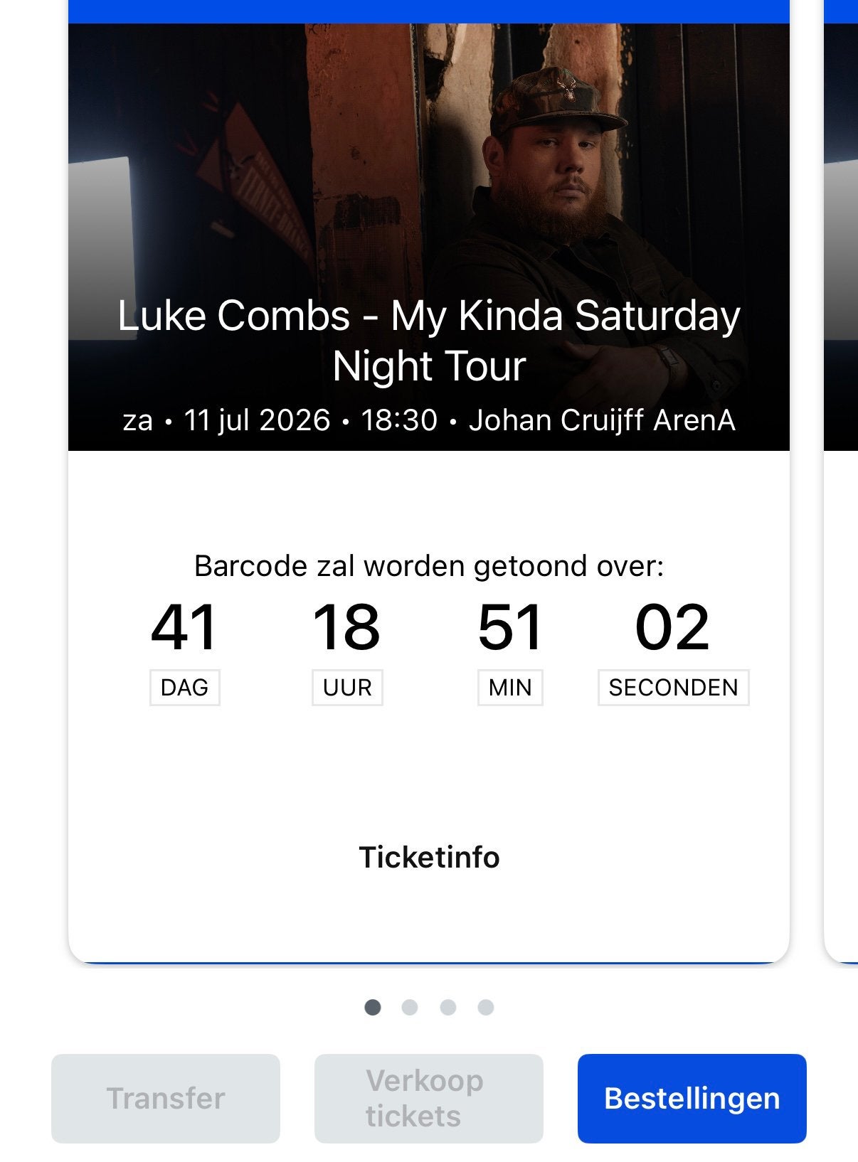 4 staan plaatsen Luke Combs concert 11 juli, Drie personen of meer, Juli