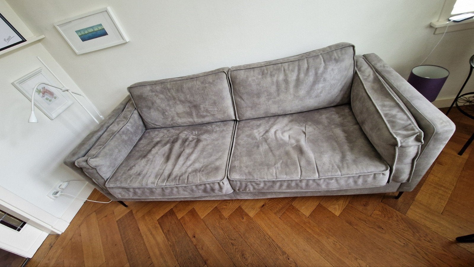 3 zits bank leer grijs, Ophalen, Driepersoons, Zo goed als nieuw, 200 tot 250 cm