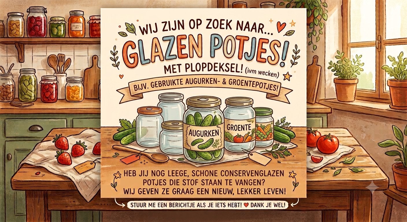 Gezocht: Glazen potjes met plopdeksel(voor wecken & inmaken), Ophalen
