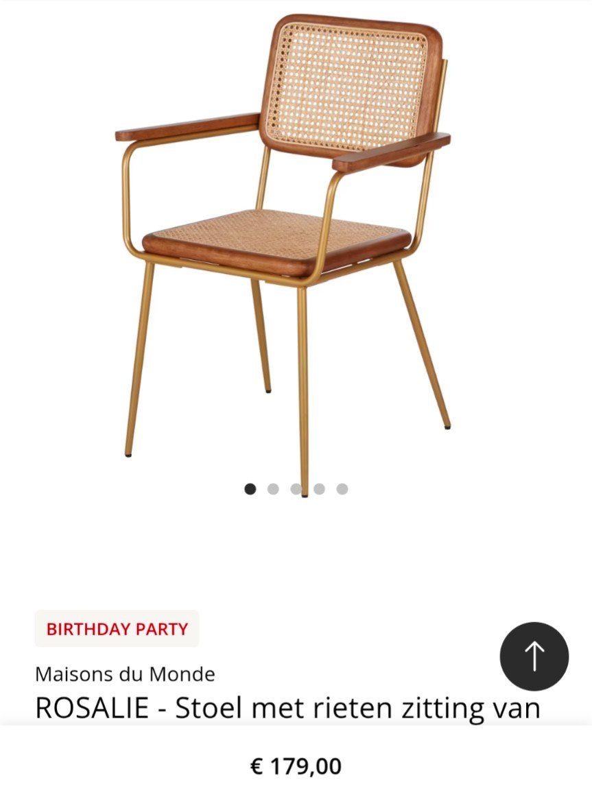 Maisons du Monde ROSALIE stoel - Rotan & Goud, Ophalen, Bruin, Zo goed als nieuw, Eén