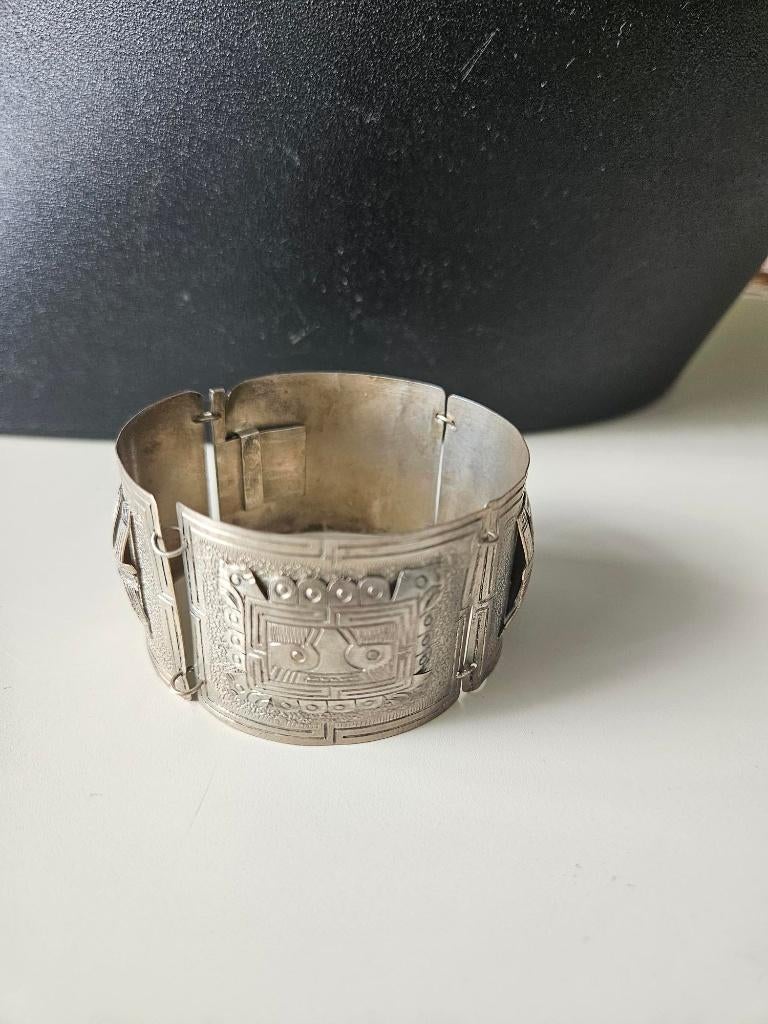 vintage 4 panelen armband Storyteller, Ophalen, Gebruikt, Zilver, Zilver