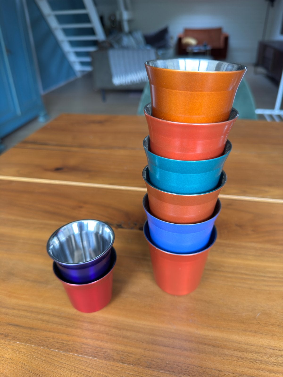 Nespresso dubbelwandige RVS koffiekopjes - diverse kleuren, Huis en Inrichting, Gebruikt, Ophalen of Verzenden, Metaal, Meerkleurig