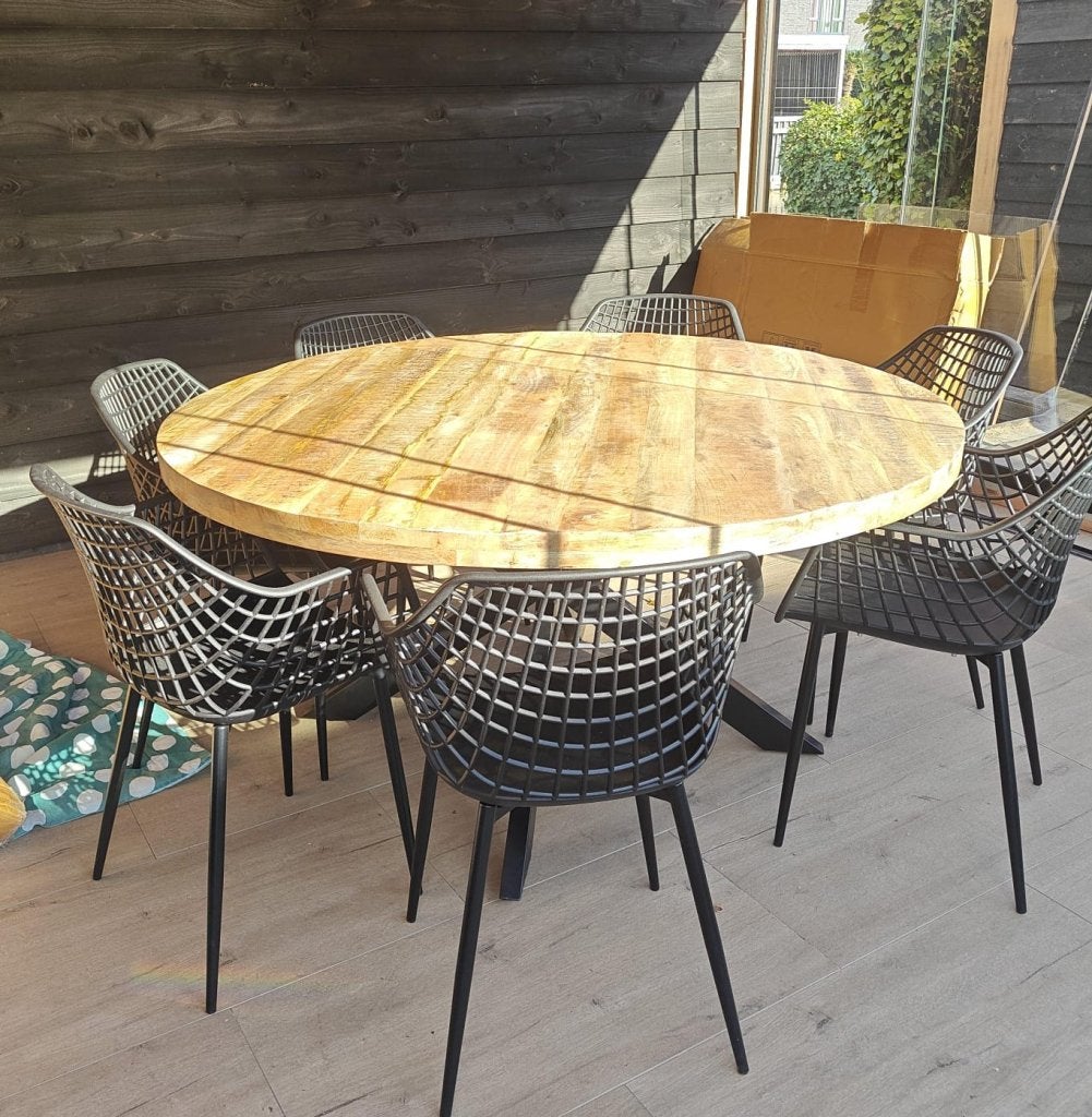 NIEUWE! 160cm ronde Eettafel Mangohout, Niet ingevuld, Nieuw, Ophalen of Verzenden, Vijf personen of meer