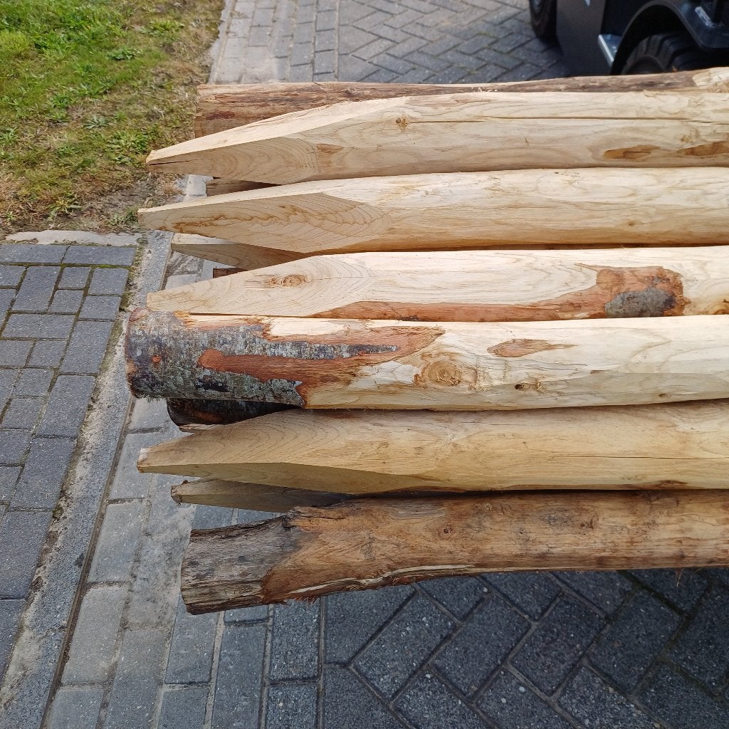 Gepunte Kastanje palen 8-10 cm dik/lengte 3 meter.