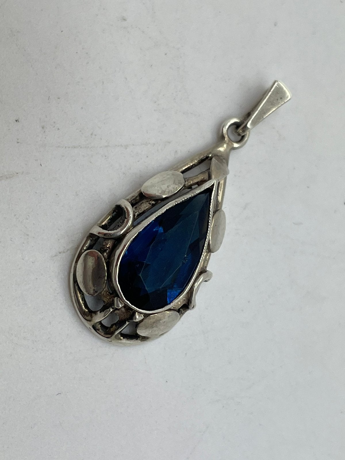 G419 Prachtige zilveren hanger blauwe steen, Ophalen of Verzenden, Zilver, Hanger