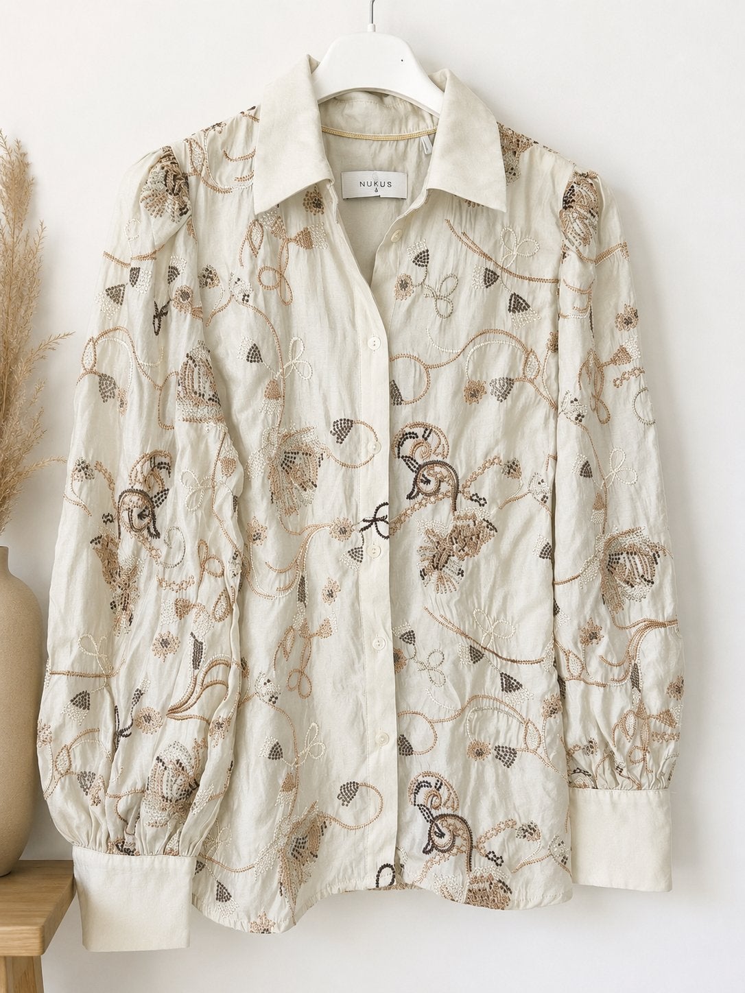 NUKUS Preston blouse met borduursels - Maat S, Ophalen of Verzenden, Zo goed als nieuw, Maat 36 (S), Beige