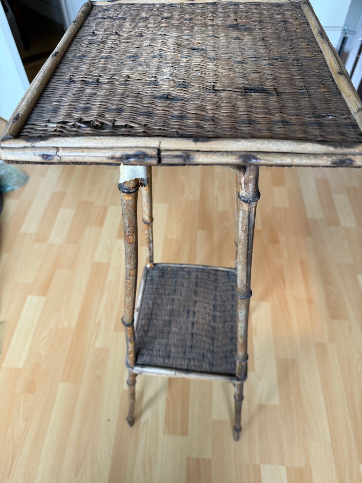 Vintage Bamboe Plantenstandaard met Rotan Bladen, Ophalen of Verzenden