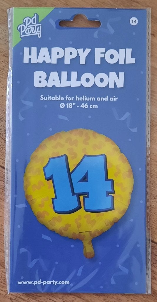Ballon / Happy Foil ballon - cijfer 14 - ( Nieuw ) Feest, Ophalen of Verzenden, Nieuw, Versiering, Verjaardag