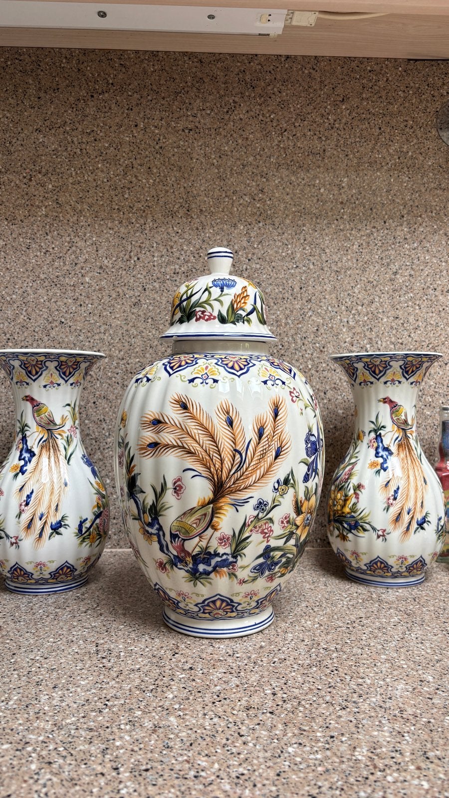 Chinese vazen set met pauwen en bloemen, Antiek en Kunst, Ophalen