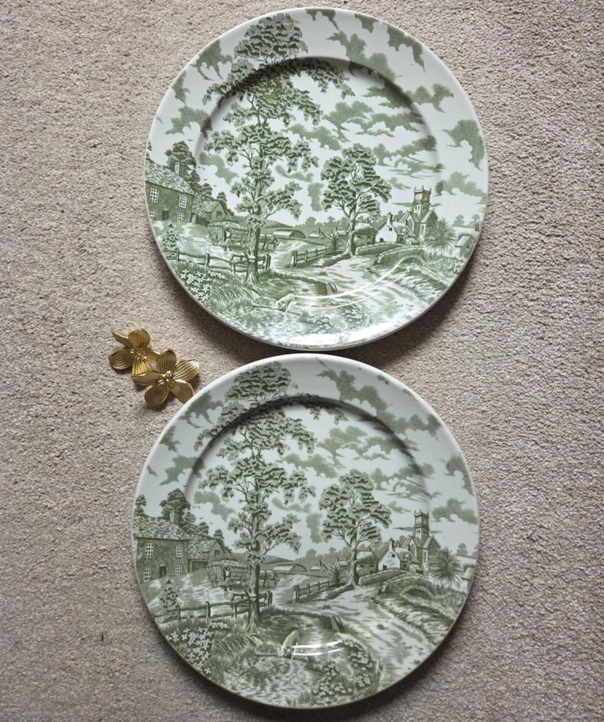 Set van 2 Vintage Royal Maddock Borden - Groen Landschap, Antiek en Kunst, Ophalen of Verzenden