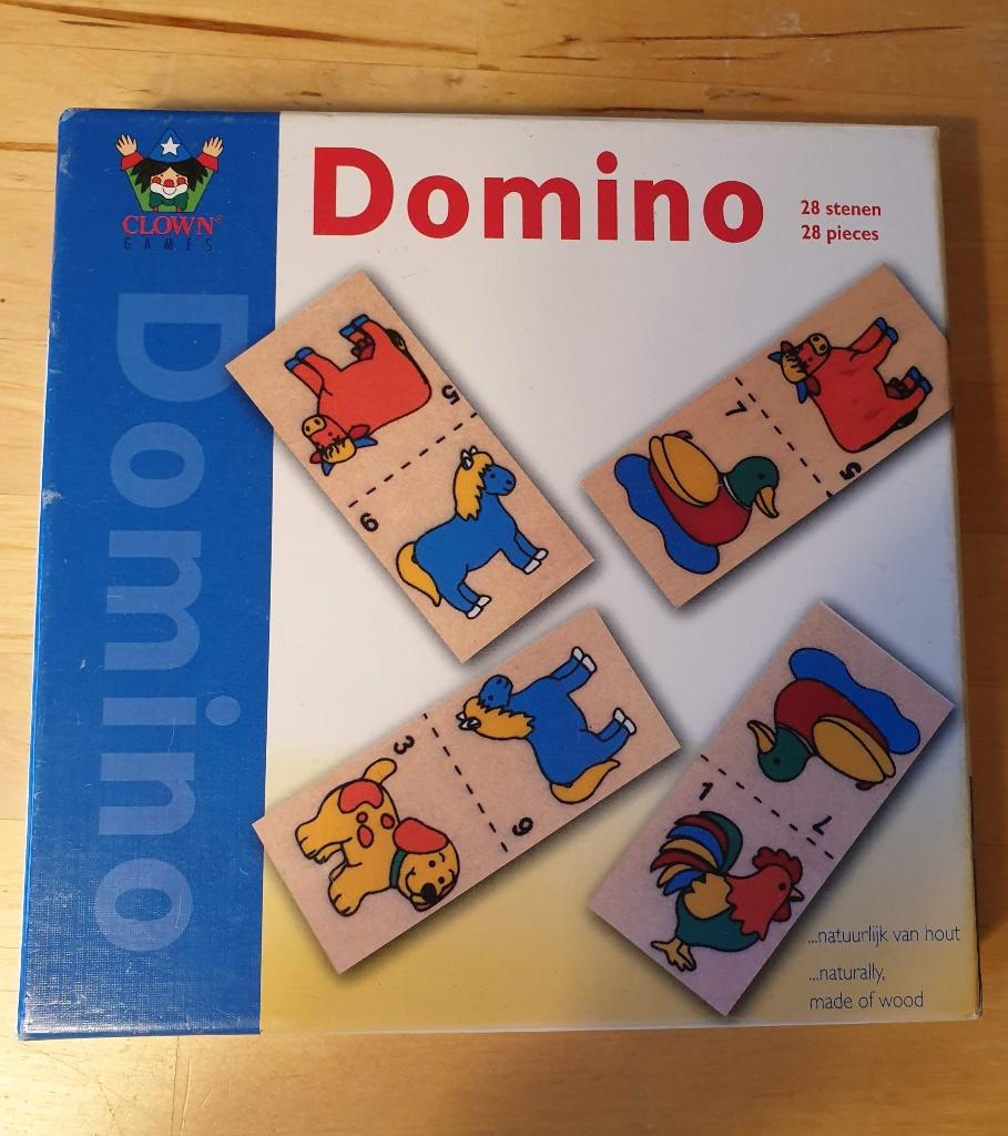 Houten domino spel (Clown Games) – compleet, 28 stenen, Ophalen of Verzenden, Zo goed als nieuw, Overige typen