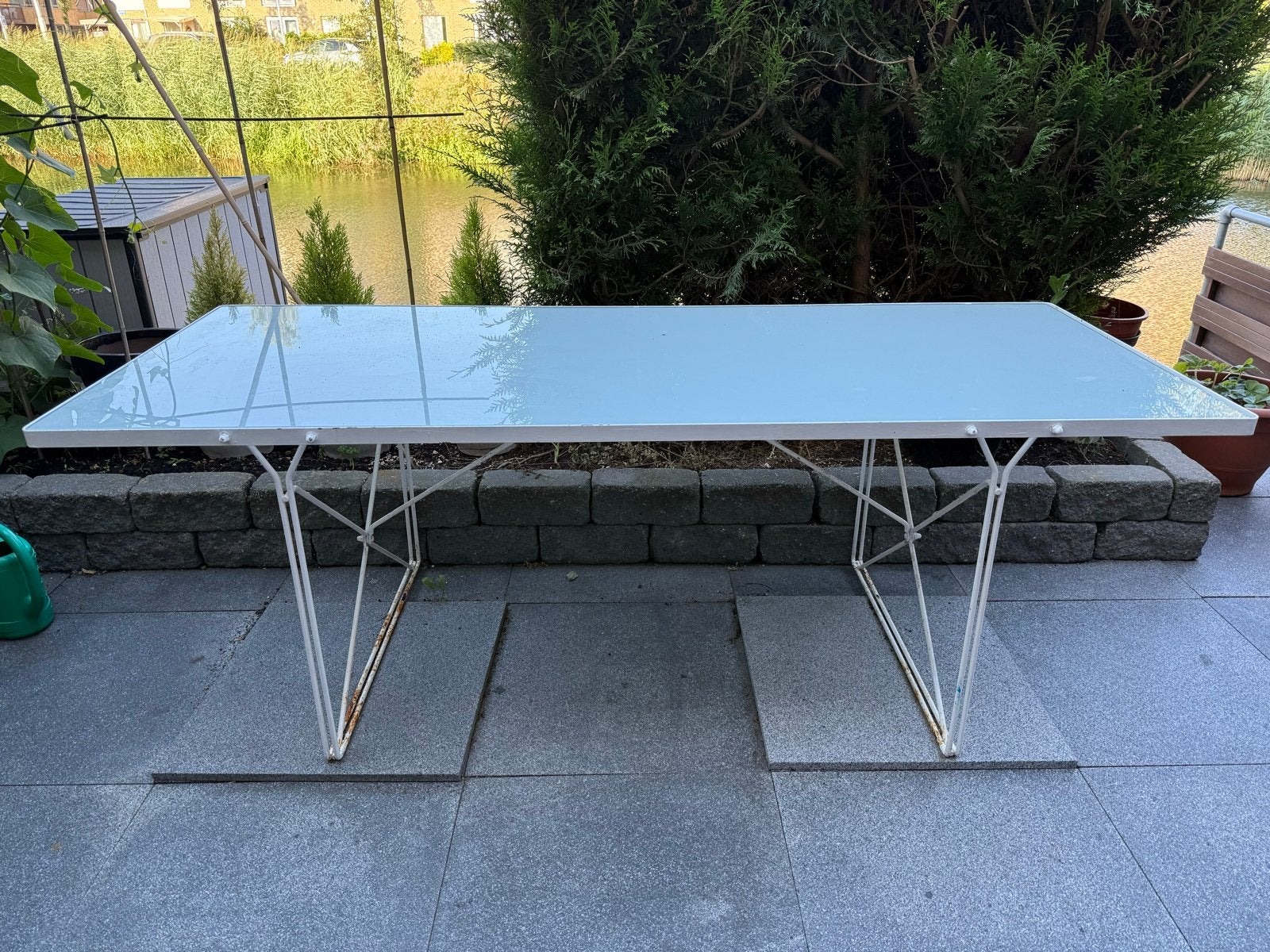Glazen tuintafel - 200x80x73 cm, Ophalen, Gebruikt, Rechthoekig, Overige materialen