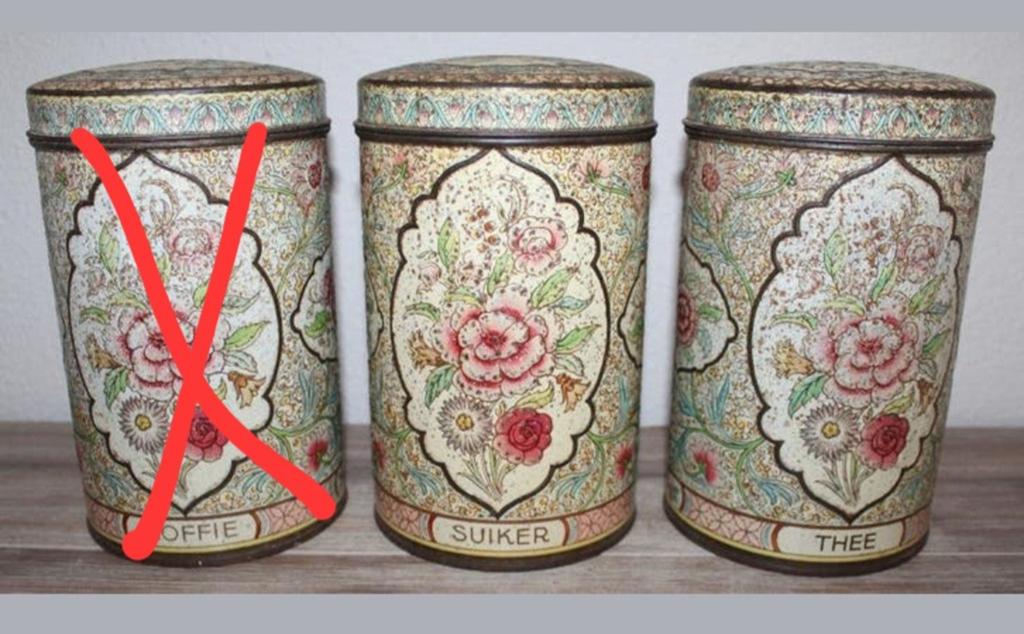 2 x antieke voorraadblikken Art Nouveau /Jugendstil PR.P.ST, Ophalen of Verzenden