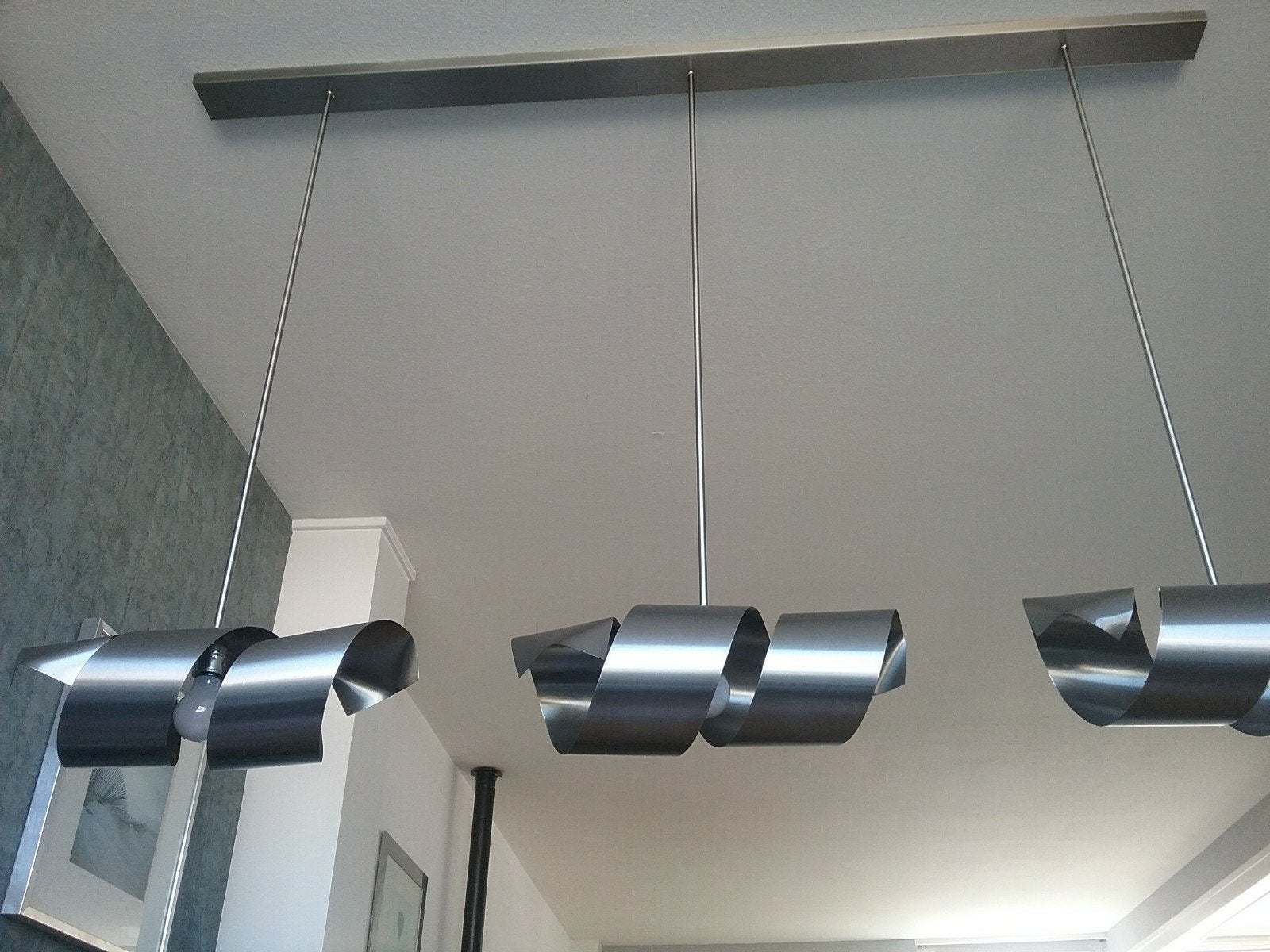 Rvs design hanglamp., Ophalen, E27 (groot), Zo goed als nieuw, Metaal