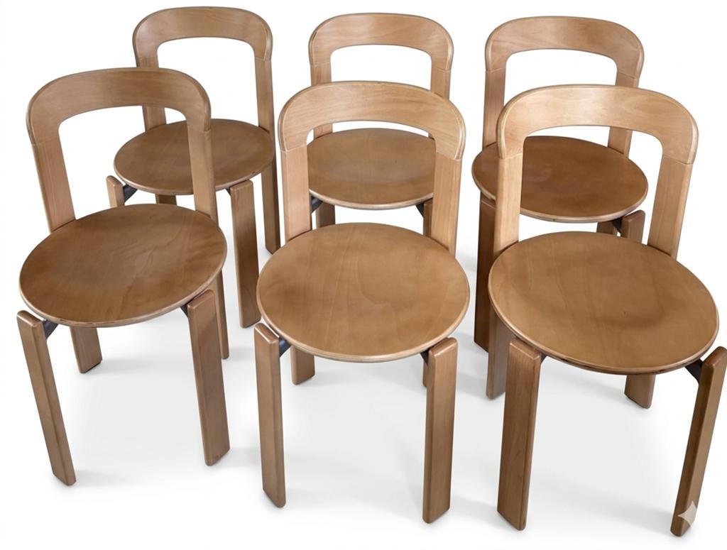 6x Bruno Rey Kusch & Co stoel blank lak naturel, Huis en Inrichting, Stoelen, Bruin, Ophalen of Verzenden, Zo goed als nieuw, Vijf, Zes of meer stoelen
