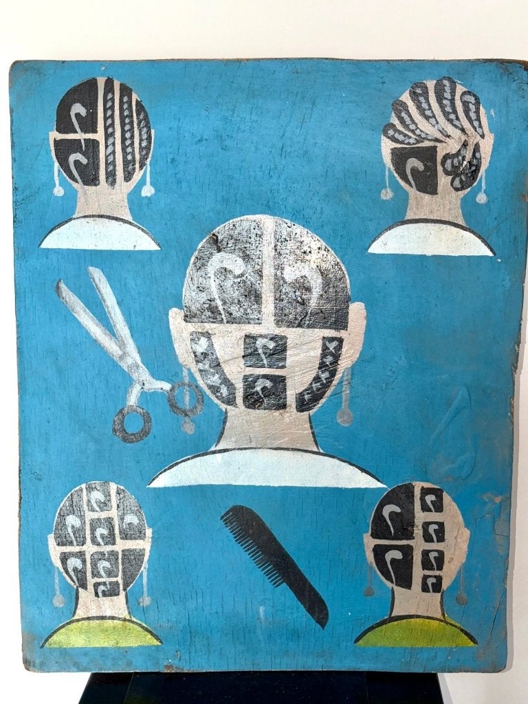260610 Afrikaans Traditional Barbershop bord from Togo, Antiek en Kunst, Ophalen of Verzenden