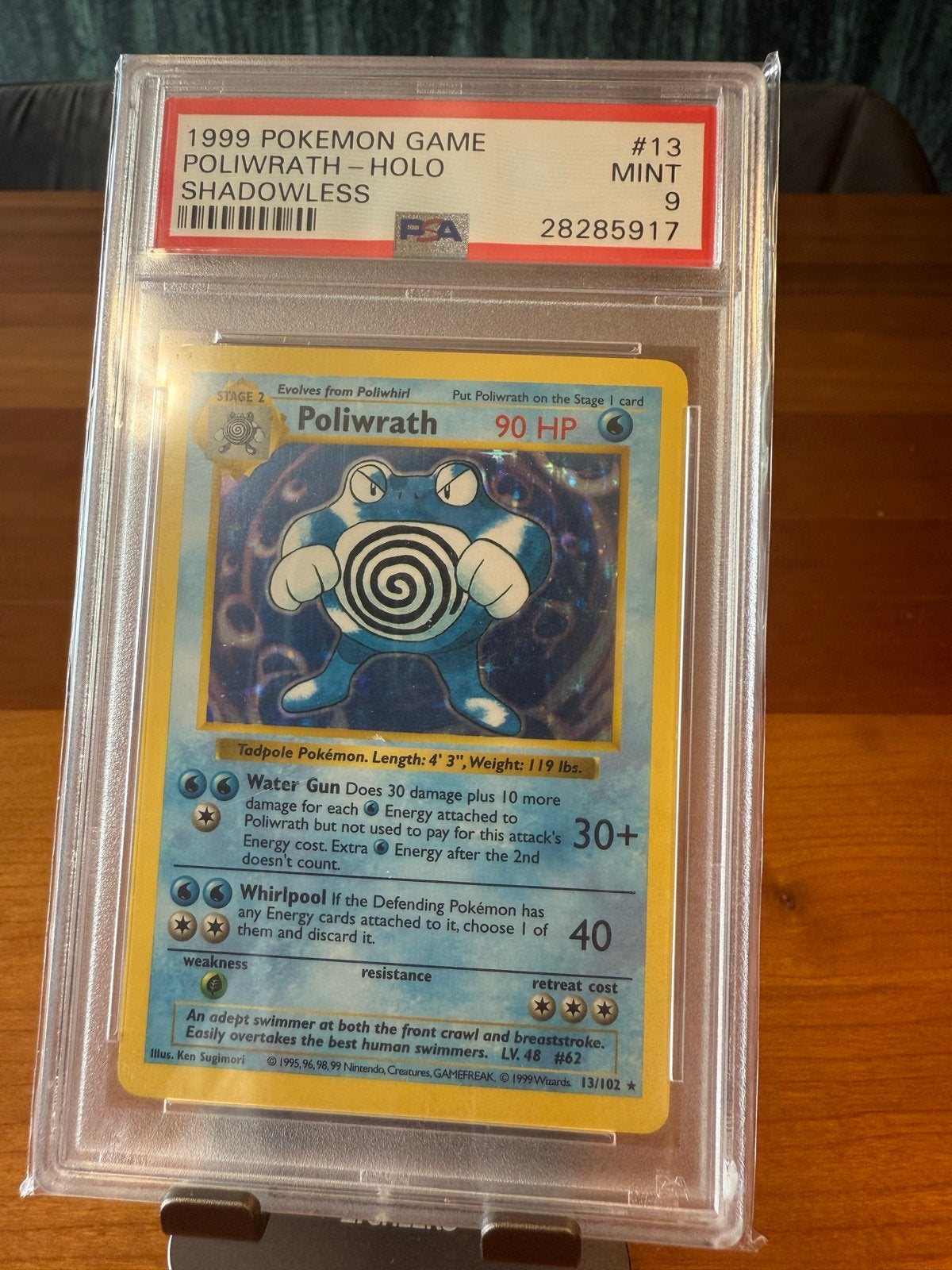 Poliwrath (Shadowless) #13 - Base Set (1999) - PSA 9, Ophalen of Verzenden, Zo goed als nieuw, Losse kaart