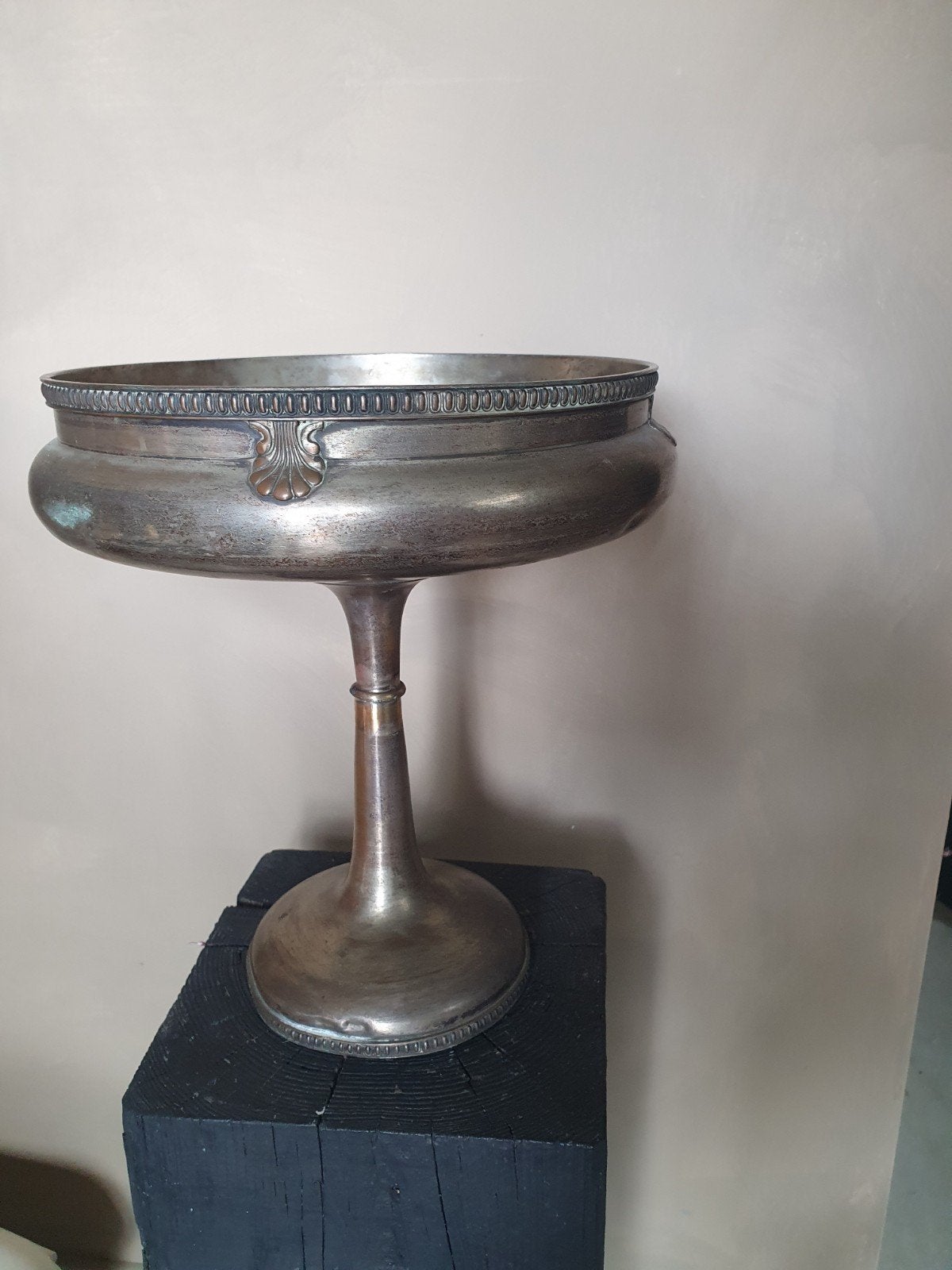 Antieke verzilverde schaal op voet, 28 cm hoog, Antiek en Kunst, Ophalen of Verzenden