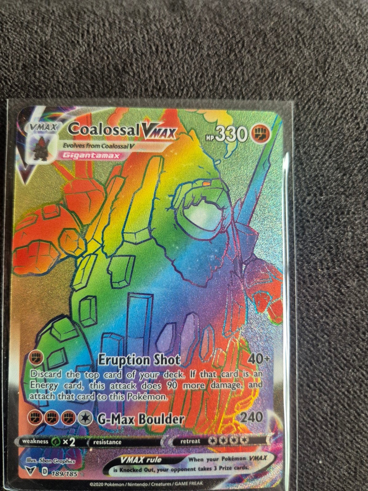 Pokémon TCG Coalossal VMAX Rainbow Rare 189/185, Ophalen of Verzenden, Zo goed als nieuw, Losse kaart, Foil