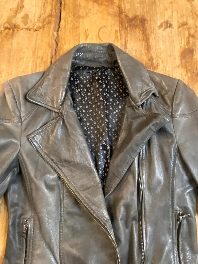 Stoere grijze echt lederen dames jas, Maat 46/48 (XL) of groter, Djt@dejuistetoon.eu, Ophalen of Verzenden, Mon Plaisir 19, Etten-Leur, Netherlands