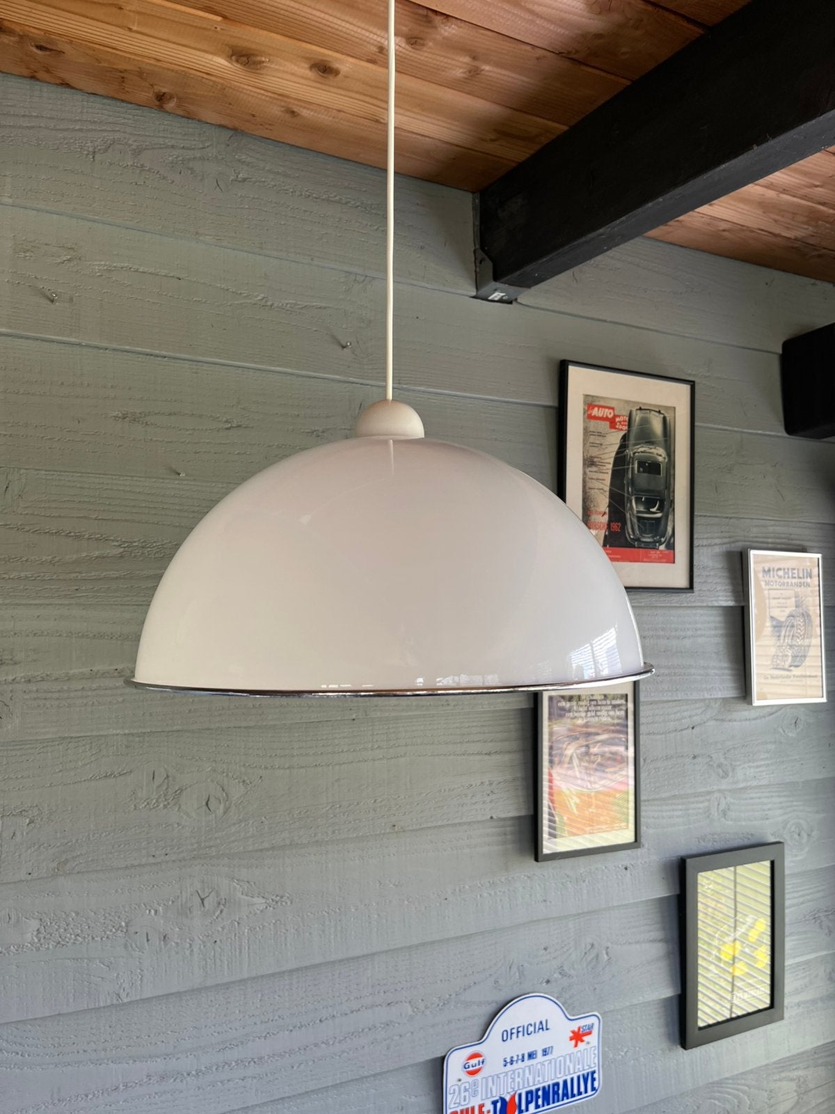 Vintage grote space age witte hanglamp in iGuzzini style, Kunststof, Gebruikt, Ophalen of Verzenden, 75 cm of meer