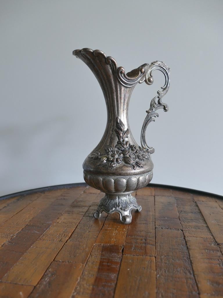 Italiaanse tinnen schenkkan verzilverd-Rococo stijl jaren 50, Antiek en Kunst, Ophalen of Verzenden