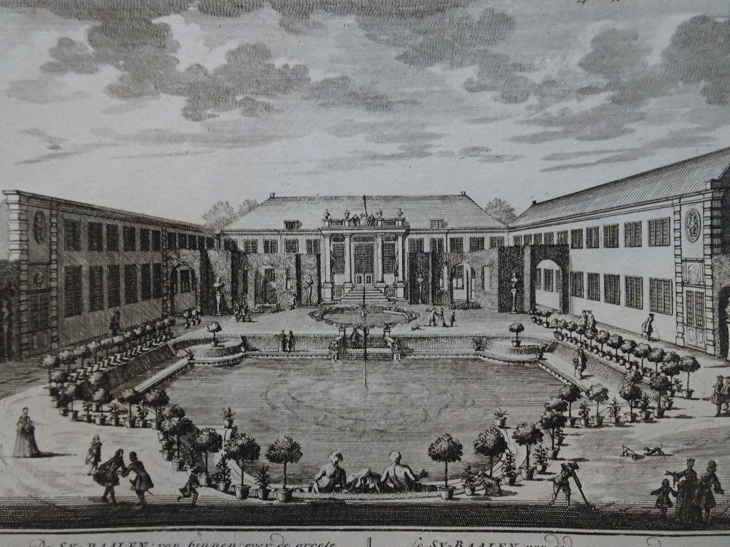 Ets achterkant huis Zijdebalen Utrecht D. Stoopendaal 1719, Antiek en Kunst, Ets, Architectuur, Ophalen of Verzenden, Origineel