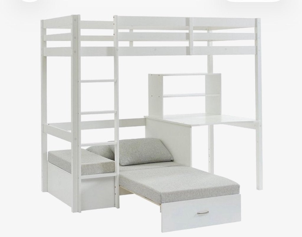 Hoogslaper met bureau en bankje / logeerbed!, Kinderen en Baby's, Kinderkamer | Stapelbedden en Hoogslapers, Ophalen, Zo goed als nieuw