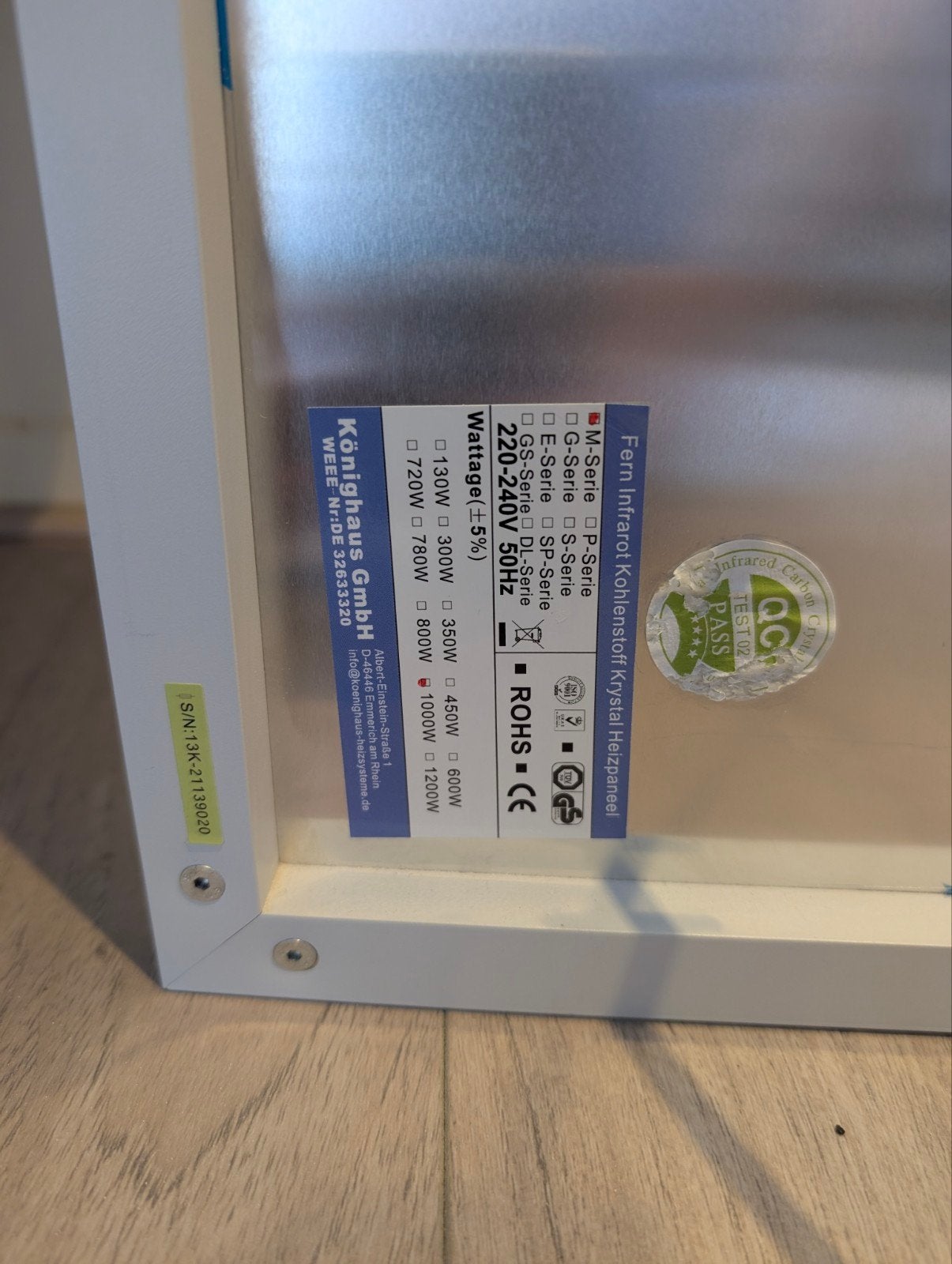 Königshaus Infrarood Paneel 450 met Thermostaat, Ophalen, 30 tot 80 cm, 500 tot 800 watt, Radiator