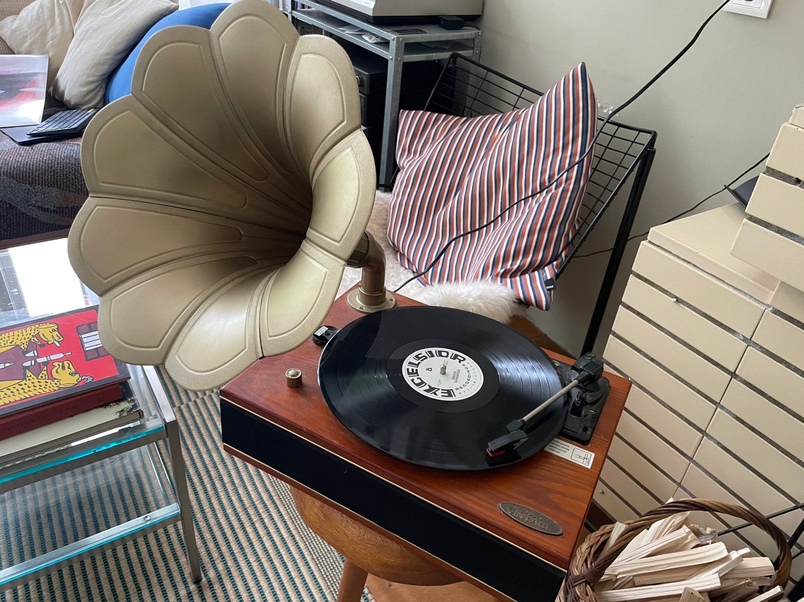 Pyle Vintage Grammofoon Platenspeler met Bluetooth & Hoorn, Ophalen, Overige merken, USB-aansluiting