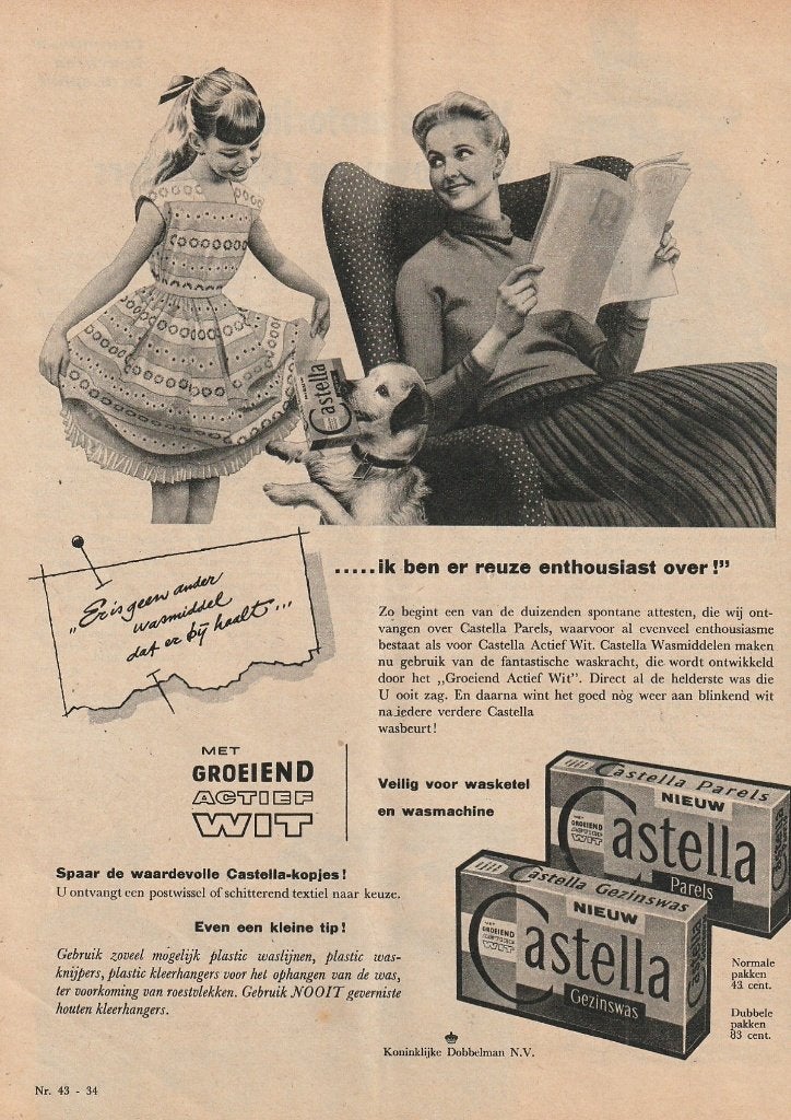 retro reclame 1958 Castella gezinswas wasmiddel enthousiast, Verzenden, Overige typen