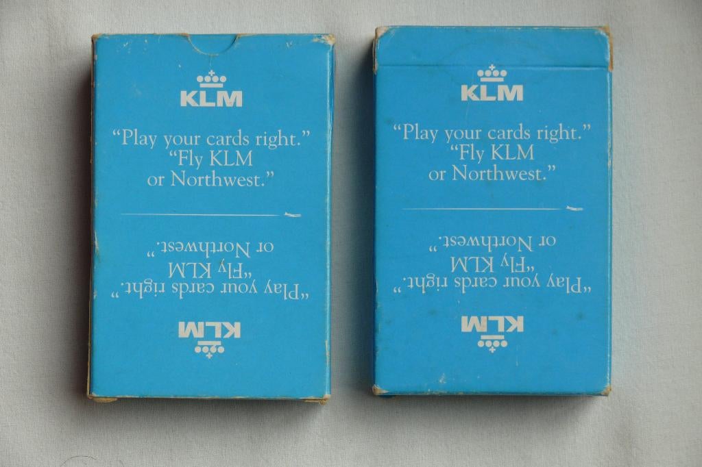 klm 2 spel kaarten. Fly KLM or Northwest, achterkant m logo, Verzamelen, Luchtvaart en Vliegtuigspotten, Zo goed als nieuw, Overige typen