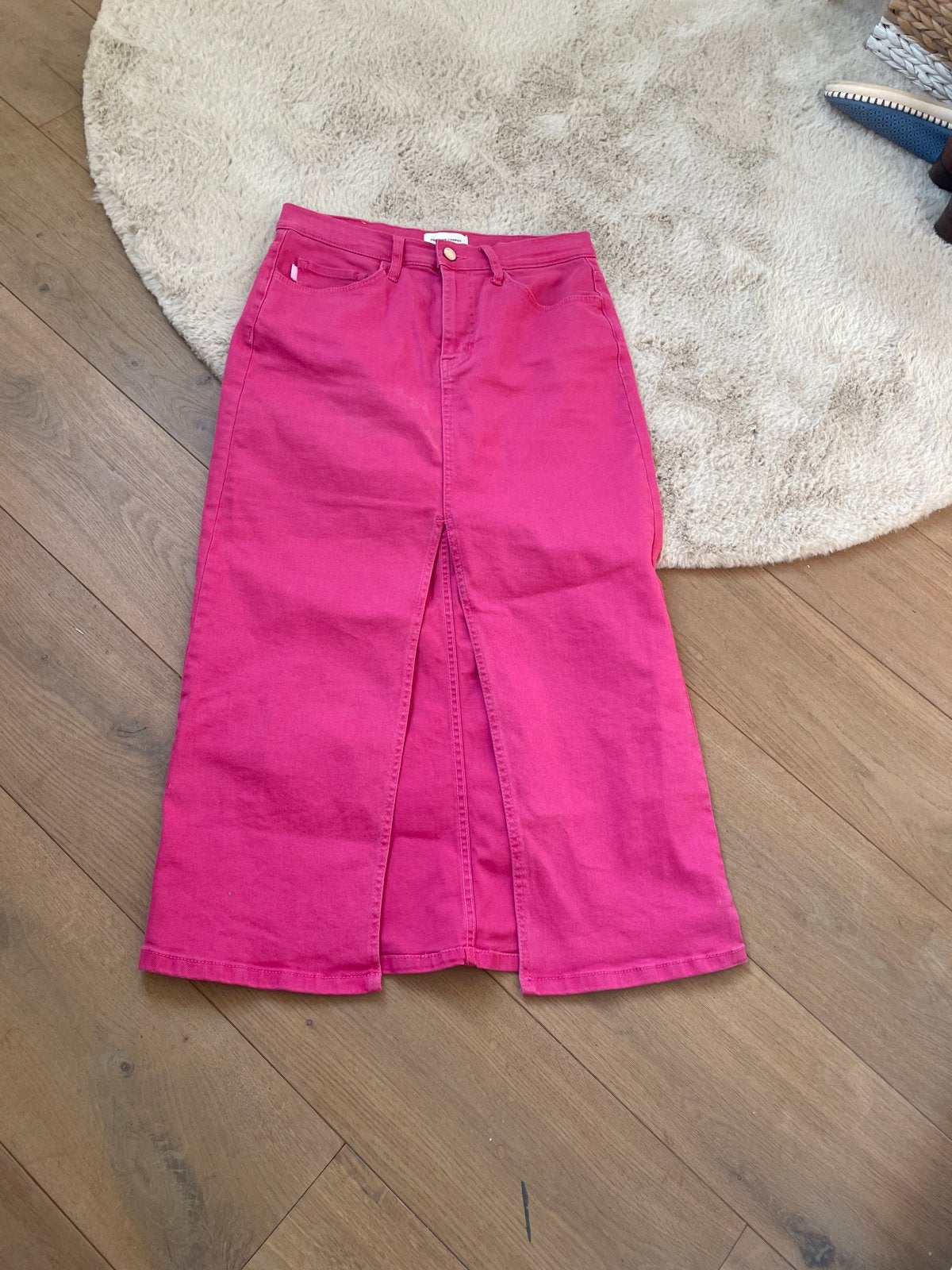 Fabienne Chapot roze spijkerrok met split, Kleding | Dames, Rokken, Zo goed als nieuw, Maat 38/40 (M), Roze, Onder de knie, Ophalen of Verzenden