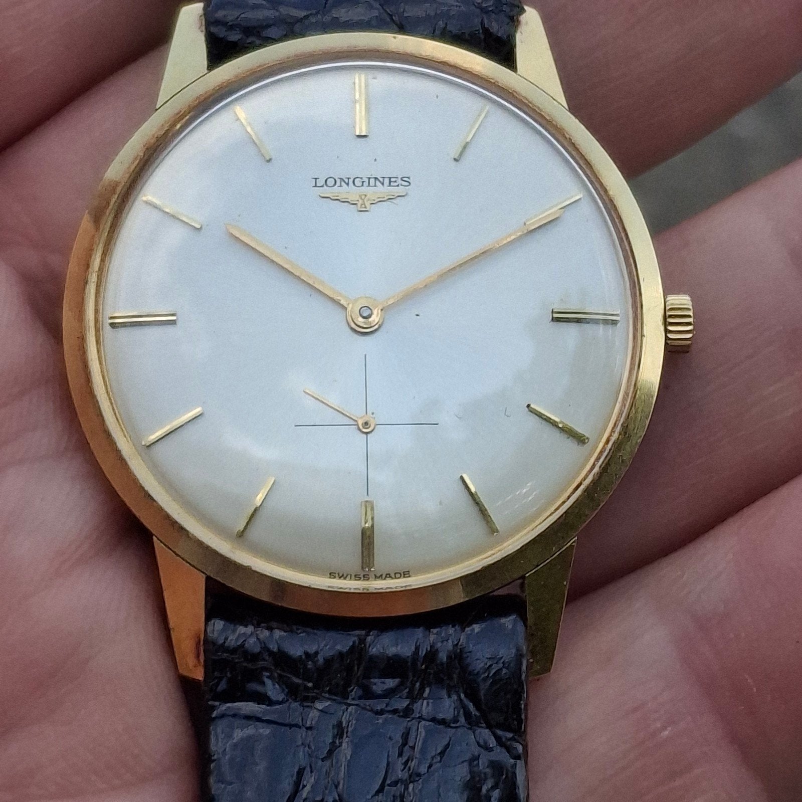 vintage  longines  - extra thin - 18 kt goud - full set., Sieraden, Tassen en Uiterlijk, Horloges | Antiek, Ophalen, Met bandje