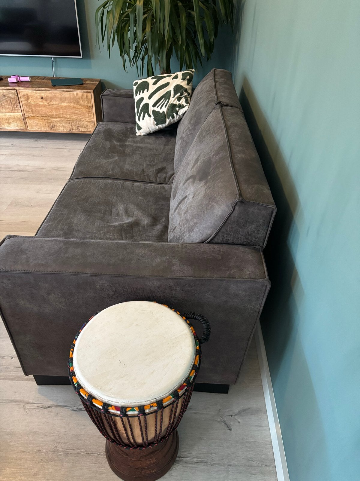 Comfortabele 3-zitsbank en één  fauteuil - zwart grijs, Ophalen, Gebruikt, Leer